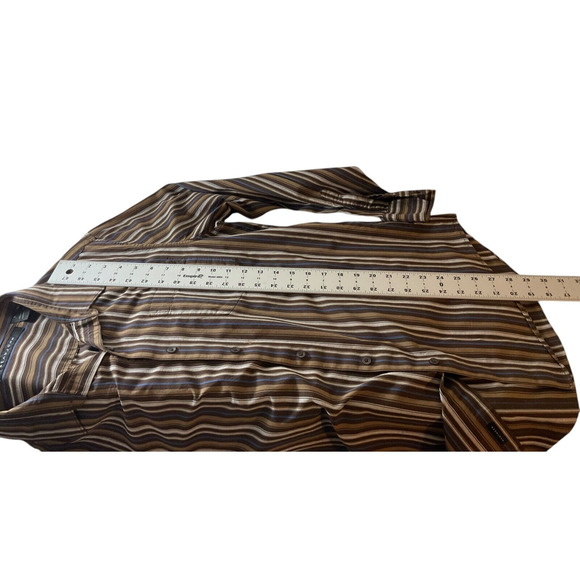 Sean John Men's XL Brown Tan Blue Shirt Striped Long Sleeve Tailored Fit Fall - Picture 6 of 9